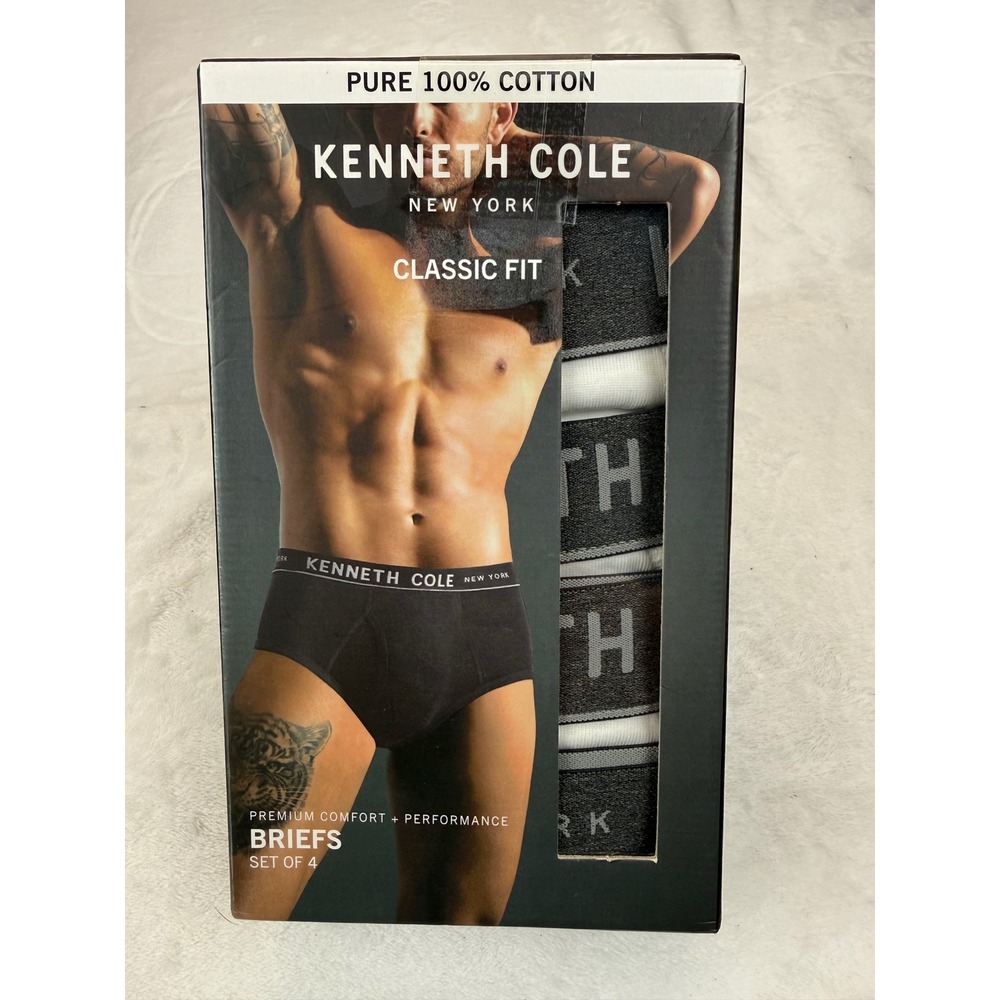 Kenneth Cole New York Mens 100% Cotton Classic Fit Briefs 4-Pack White Small New
